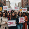 People holding signs advocating for menstrual equity and access