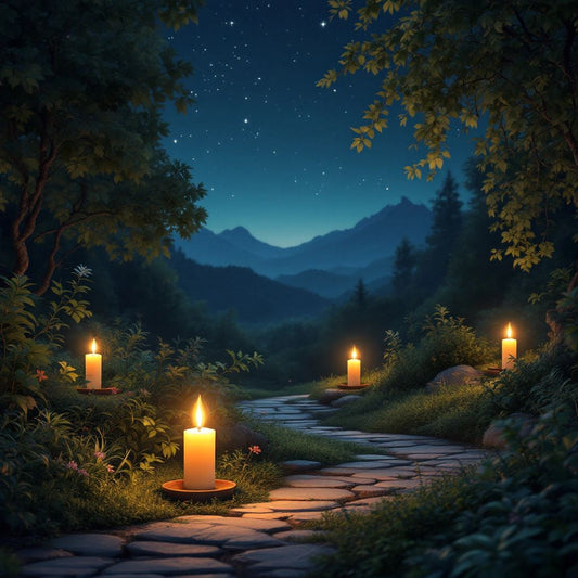 Candlelit night landscape promoting sustainable living.