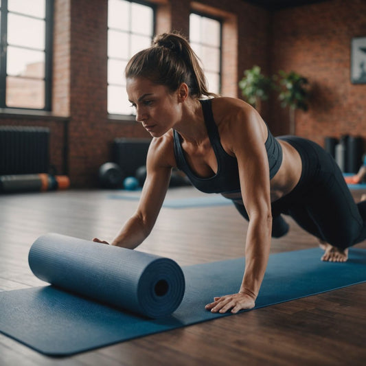 Woman working out on her period with a yoga mat