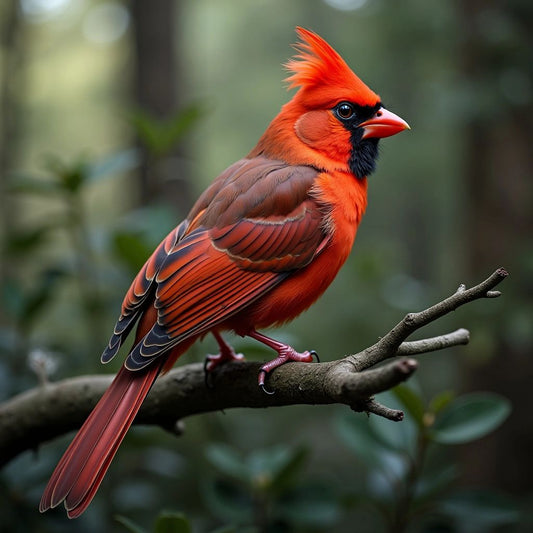 Crimson red bird on a branch