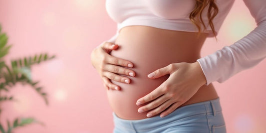 Woman holding her abdomen, indicating bloating discomfort.