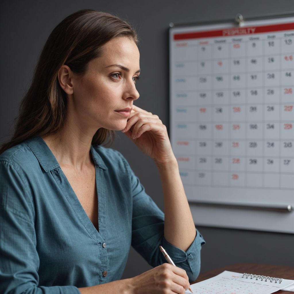 Woman pondering menstrual cycle and fertility