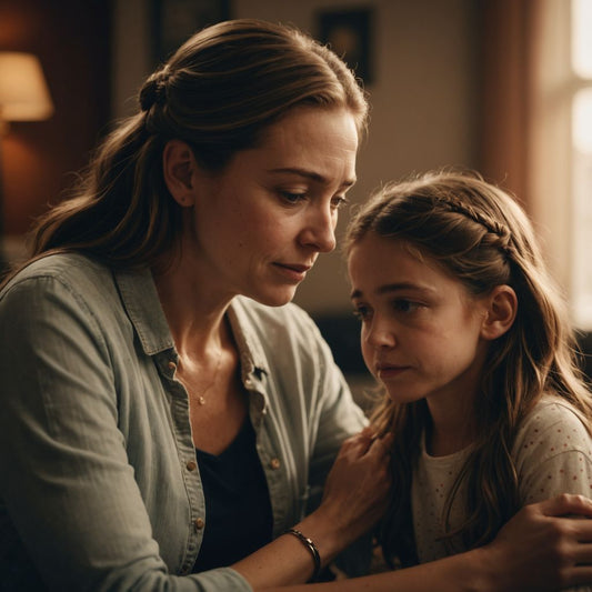 Mother and daughter discussing first period, comforting moment