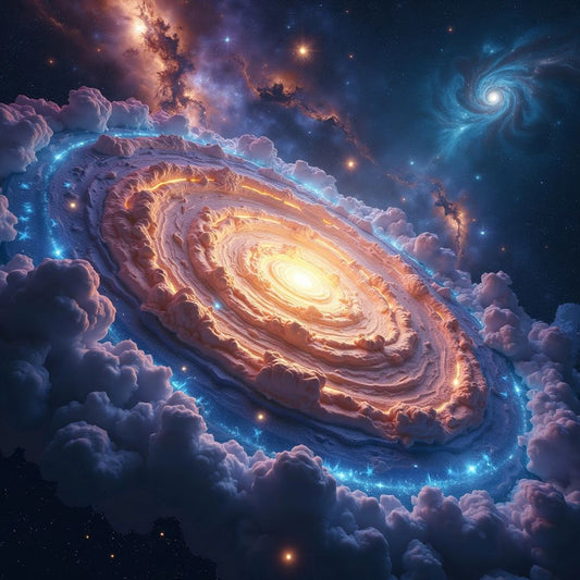 Celestial scene with swirling galaxy and vibrant colors.