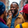 Thomas Hiney with activists in a vibrant urban setting.