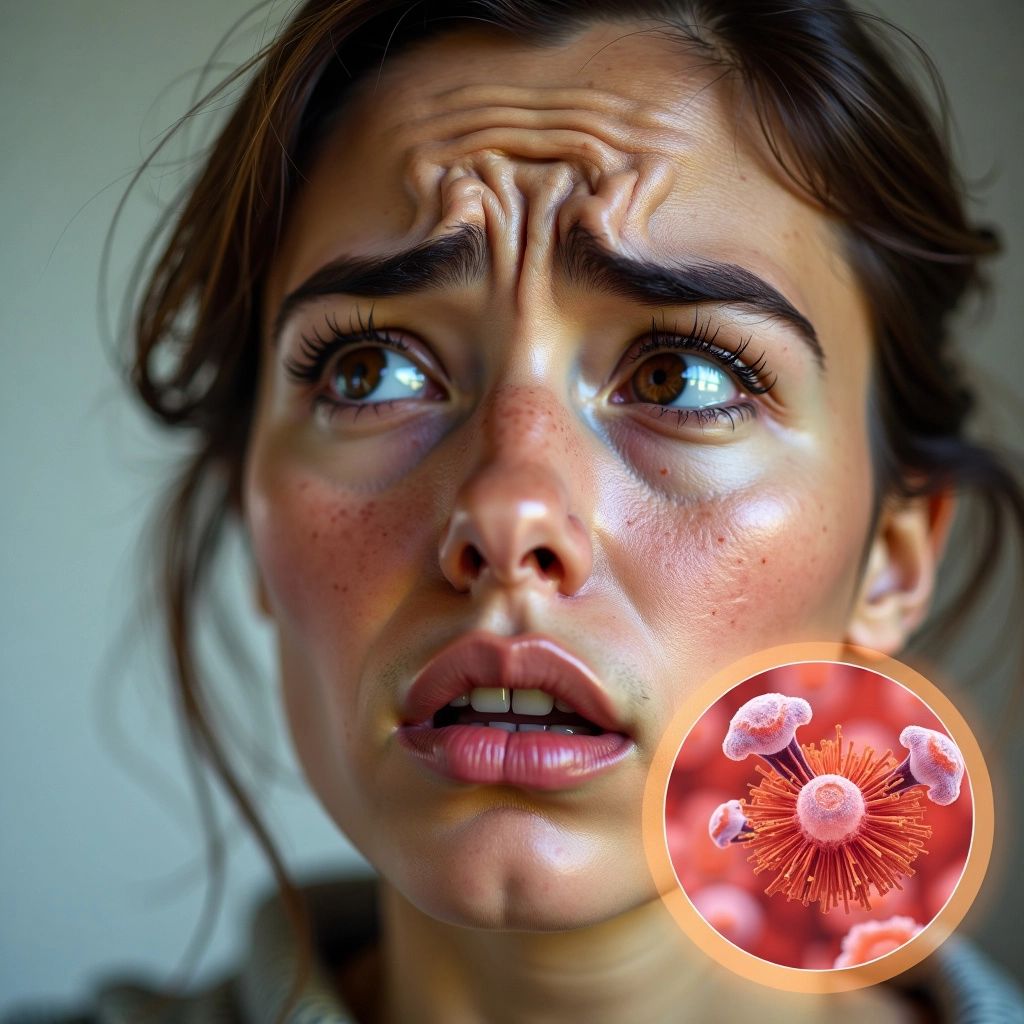 Woman looking uncomfortable with Candida illustration