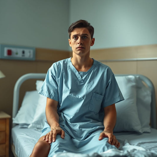 Person in hospital gown looking concerned