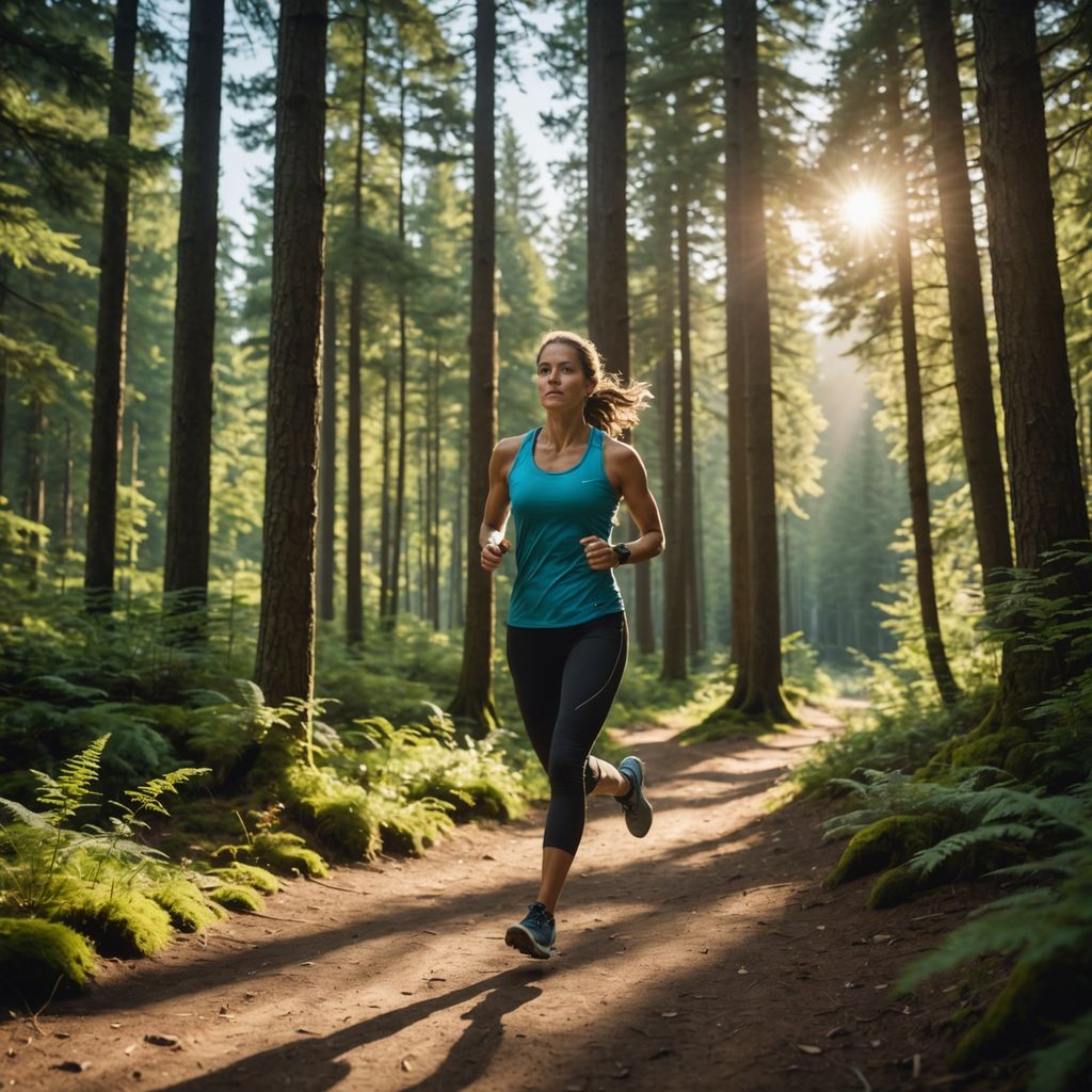 Woman running on a forest trail