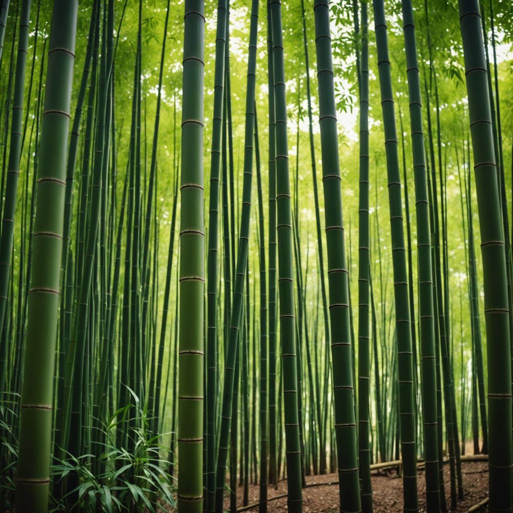 Bamboo forest with floating musical notes.