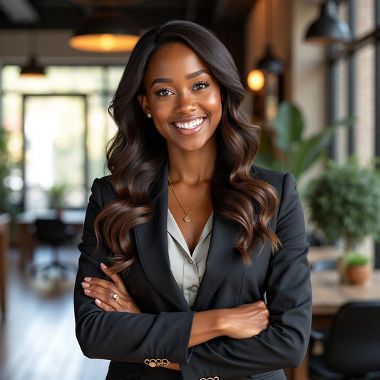 Tahli Watts smiling in a modern office setting.