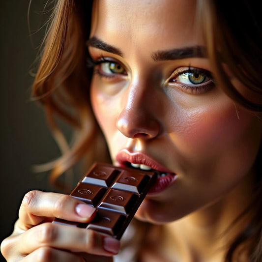 Woman holding dark chocolate close-up