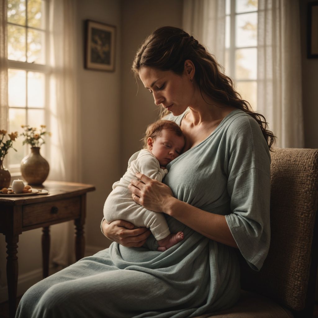 Mother breastfeeding baby in cozy room