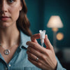 Woman holding a menstrual cup with a crossed-out tampon symbol, promoting the switch from tampons to menstrual cups.